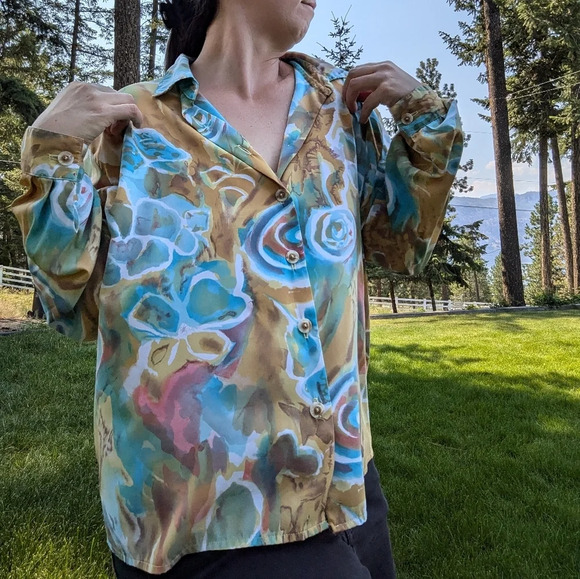 VINTAGE D'Allairds Psychedelic 70s Style Long Sleeve Button Up Approx XL - Picture 3 of 5